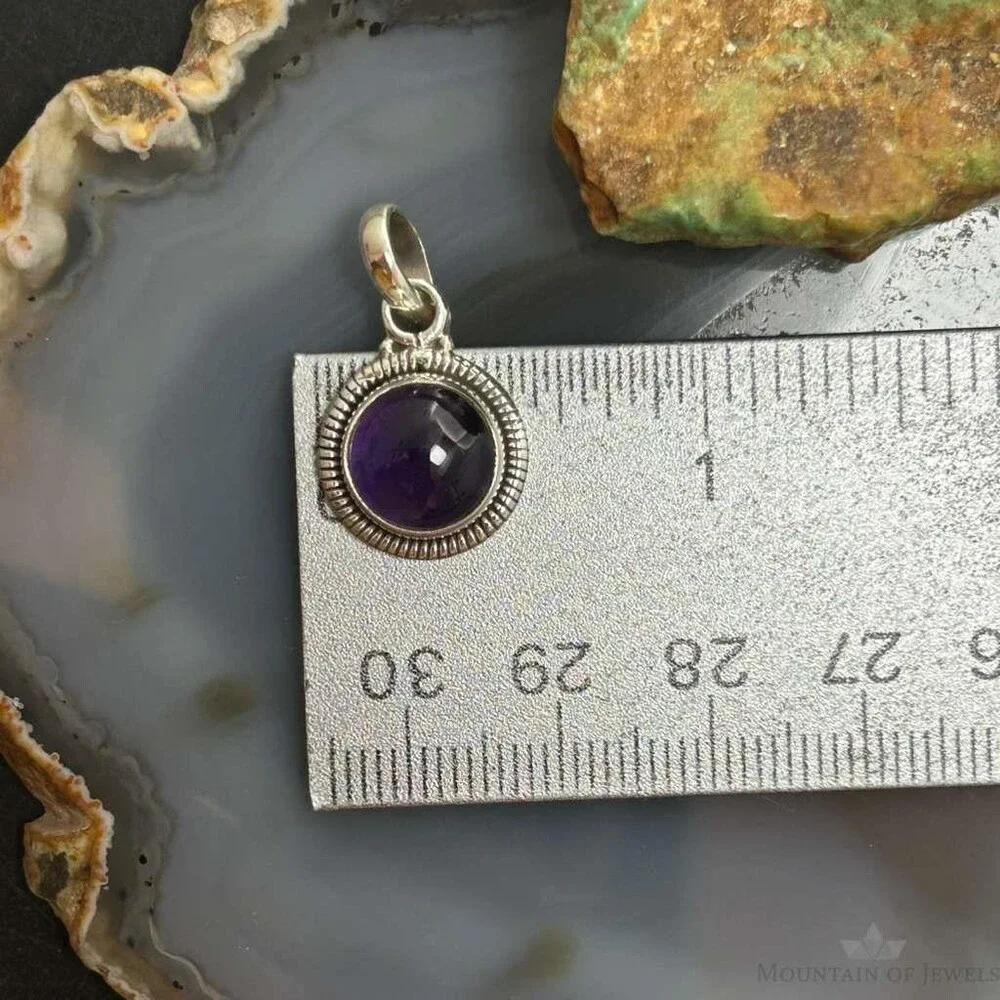 Sterling Southwestern Style Round Amethyst Decorated Charm/Pendant For Women